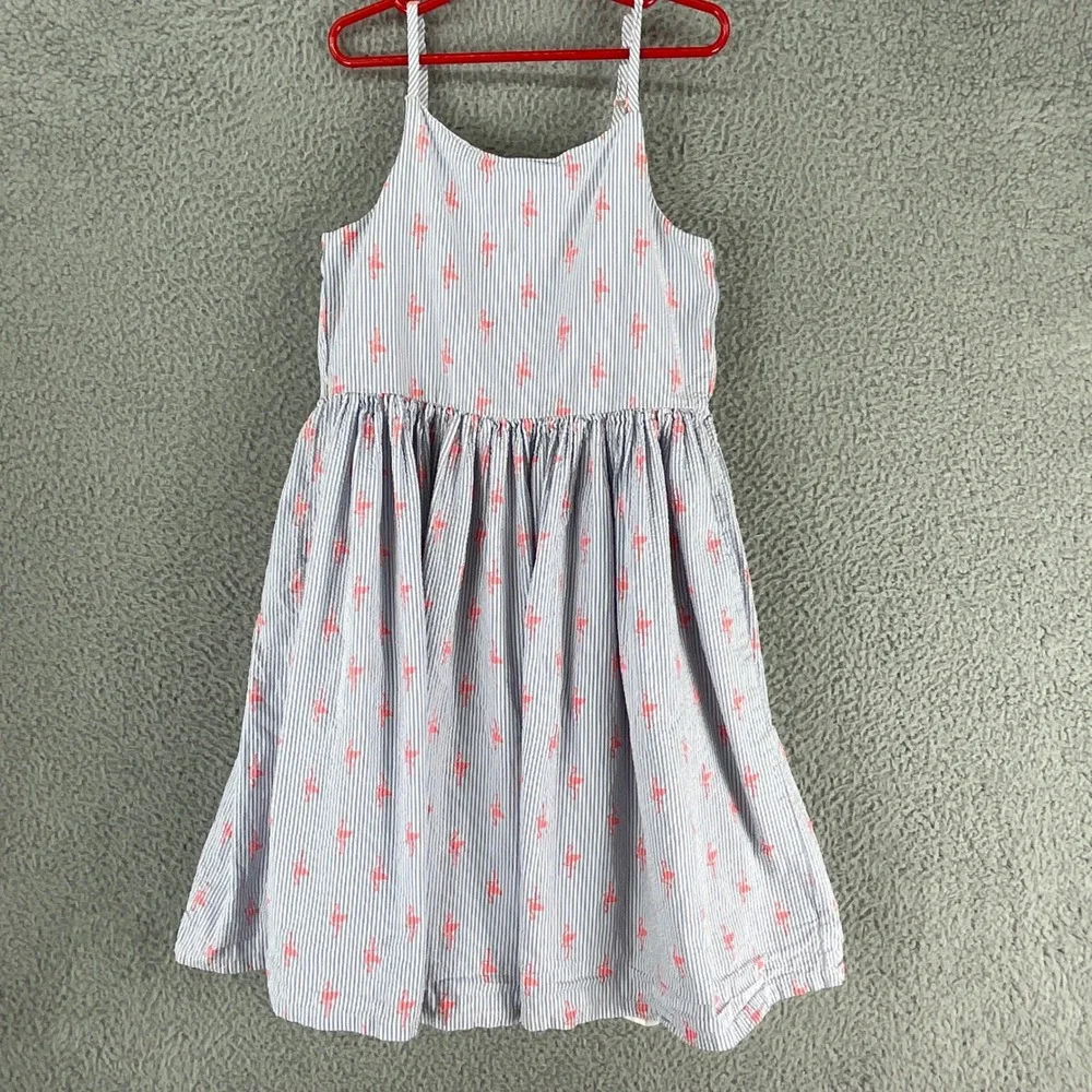 Gymboree Dress Girls 8 Sunny Adventure Flamingo Seersucker Blue White Sleeveless